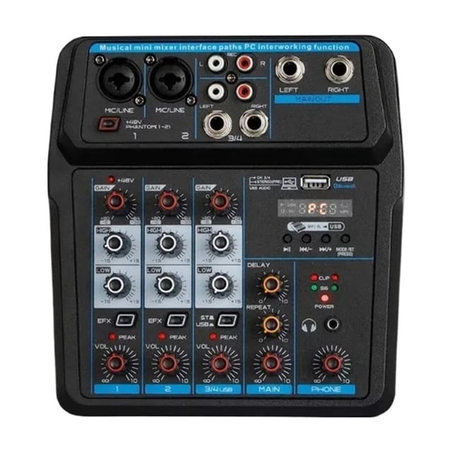 Mini 6 4 Channel Professional Portable Mixer Sound Mixing Console Computer Input 48v Power Number Live DJ Broadcast Record Audio ,Reduced Noise