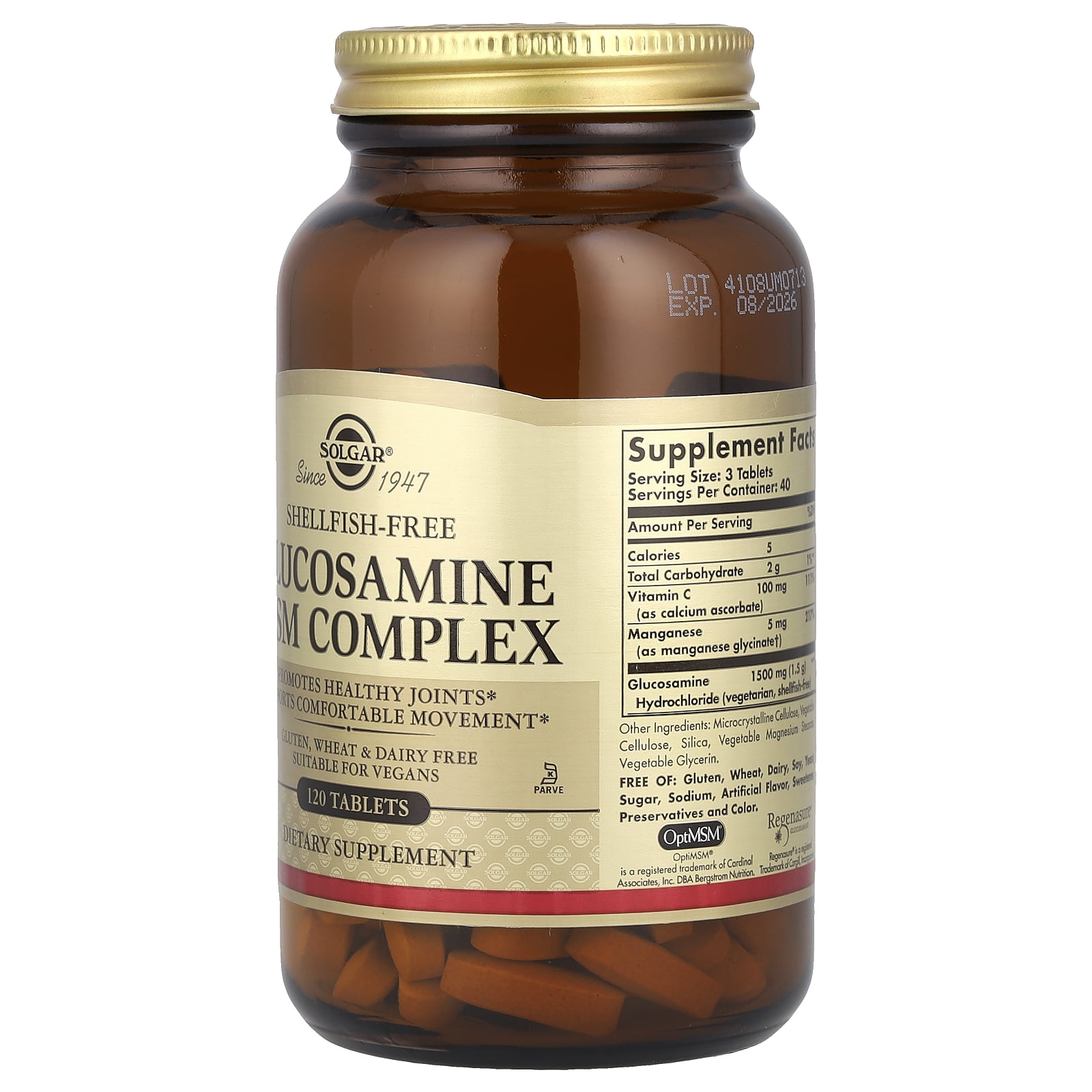 Solgar Glucosamine MSM Complex Shellfish Free 120 Tablets