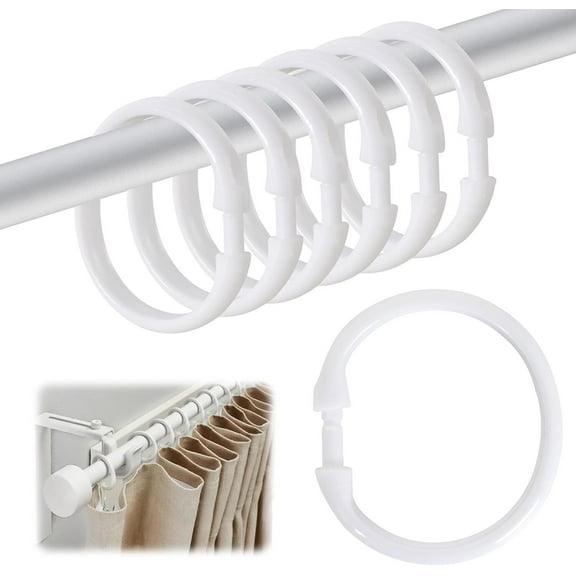 Plastic Shower Curtain Hooks O Shape Shower Curtain Rings for Bathroom Shower Rod Window Curtains Hanger for Bathroom (White, 12 Pack)