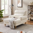 thumbnail image 2 of Condemo Modern Linen Fabric Indoor Chaise Lounge Chair for Bedroom, Living Room, Office, Beige White, 2 of 7