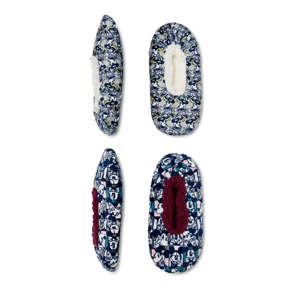 Fuzzy Babba Women's Mickey & Minnie Fuzzy Polyester Slipper Socks, (2-Pack)