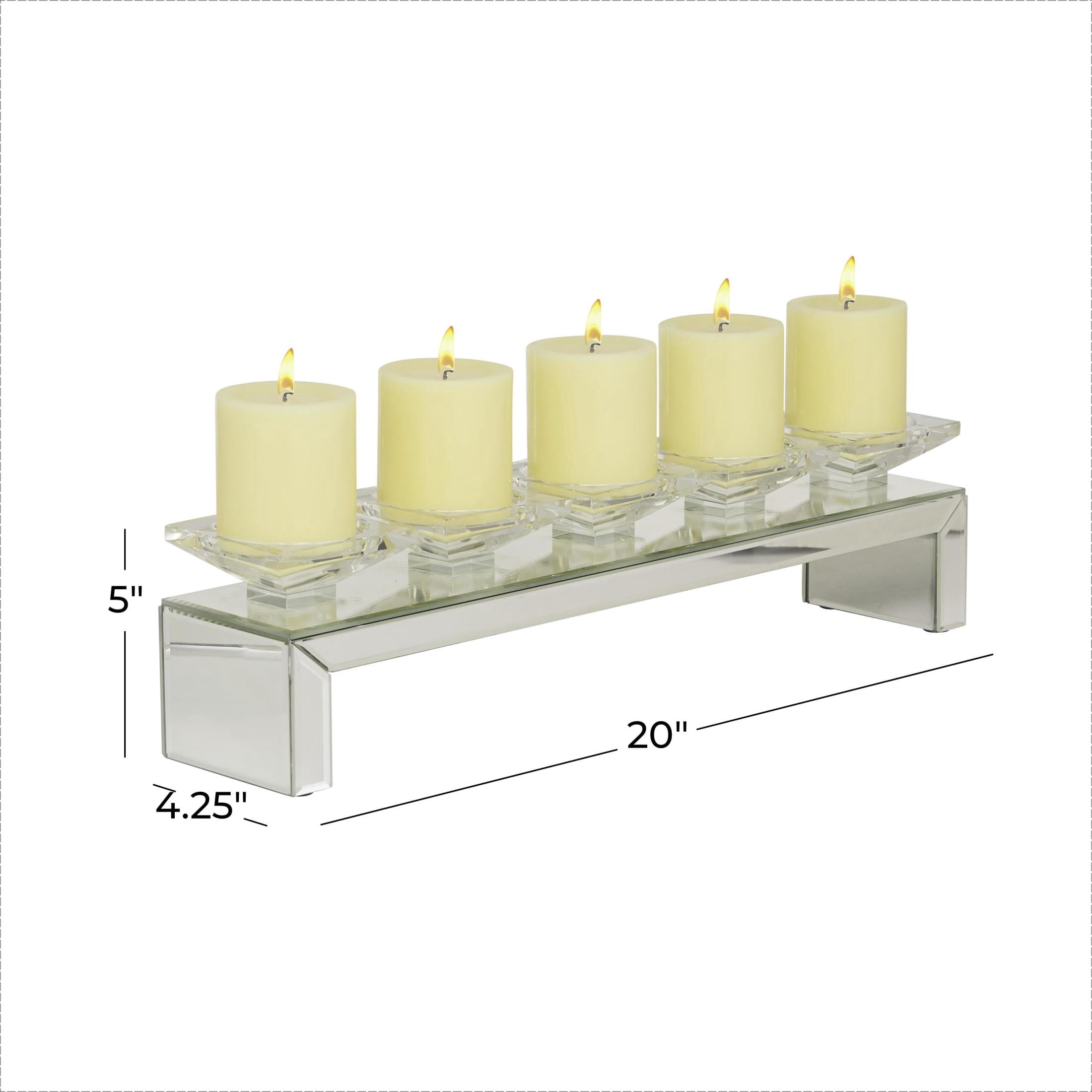 DecMode 5 Holder Silver Glass Pillar Candelabra with Mirrored Accents