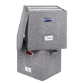 thumbnail image 1 of Coffret de Stockage de Disques Vinyles de 2 - pour 100+ LPs Simples, Caisse de Lin Empilable avec Couvercle, Support de Collection de Musique à Lecture Longue Pliable, Organisateur de Classeur de Documents avec Poignée, 1 of 4