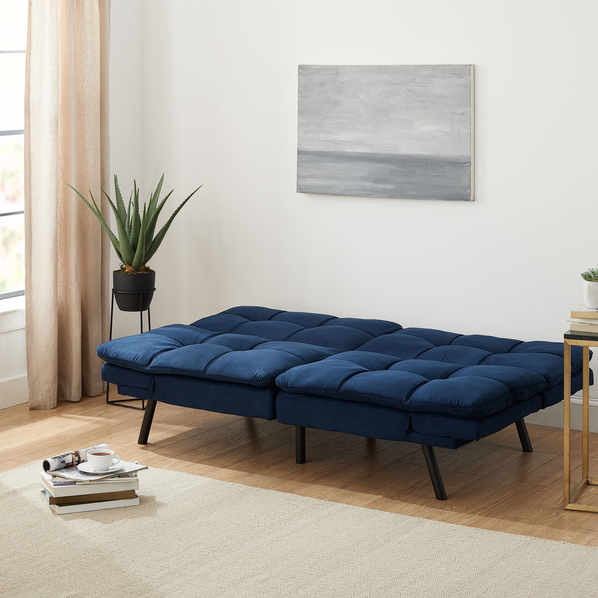 Mainstays Memory Foam Futon, Blue Faux Suede - 3