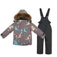 thumbnail image 3 of KAUOD Kids Cute Dinosaur Ski Suits 2 Piece Winter Puffer Jackets Bib Pants Set Boys Girls Outdoor Hiking Snowpants Snowsuit, 3 of 6