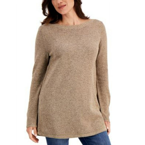 MSRP $47 Karen Scott Nep Curved-Hem Tunic Sweater Brown Size Medium