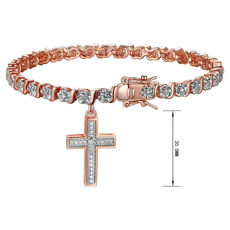 Forever Facets Diamond Accent Cross Charm 14k Rose Gold Plated