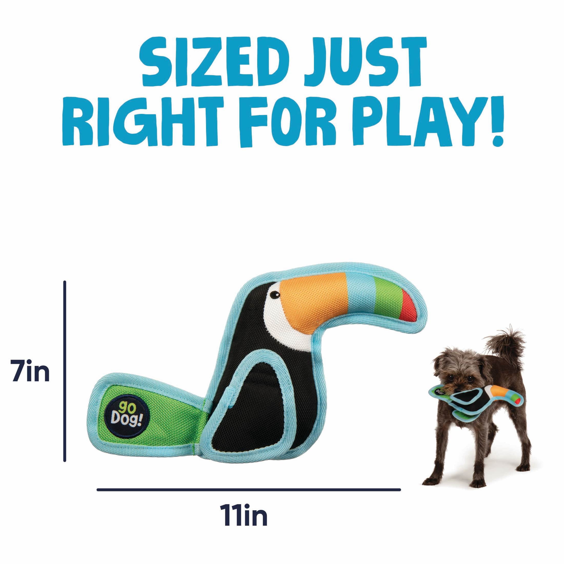 goDog Flap 'N Fun Tico Toucan Squeaky Dog Toy, Plush with Chew Guard Technology, Black, Large