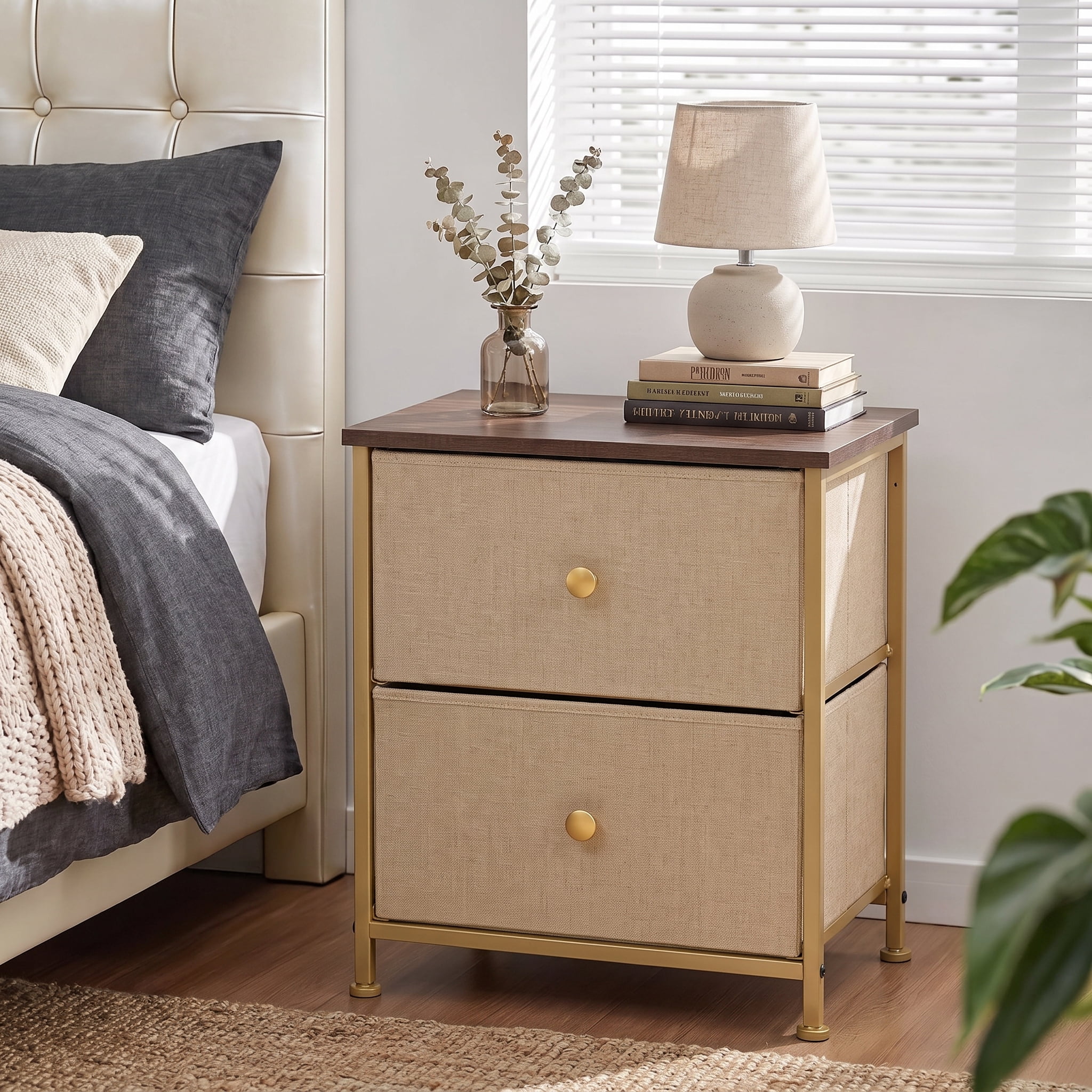 TrumanPick 2-Drawer Fabric Storage Dresser, Fabric Nightstand for Bedroom, Small Dresser for Closet Dorm 11.8"D x 18"W x 20"H, Khaki