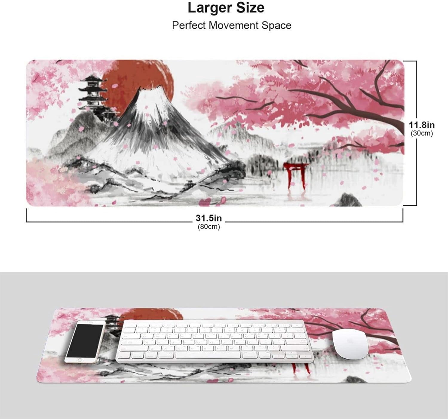 Japanese Mouse pad Cherry Blossom Gaming Mouse pad Extended XL Mousepad Non Slip Stitched Edges Office Desk pad 31.5 X 11.8 Inch