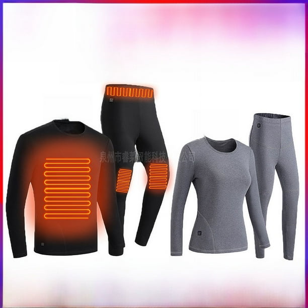 Traje cálido de calefacción eléctrica para pareja de invierno, ropa interior de dos piezas con calefacción de temperatura constante inteligente, pantalones con forro polar, calentador de