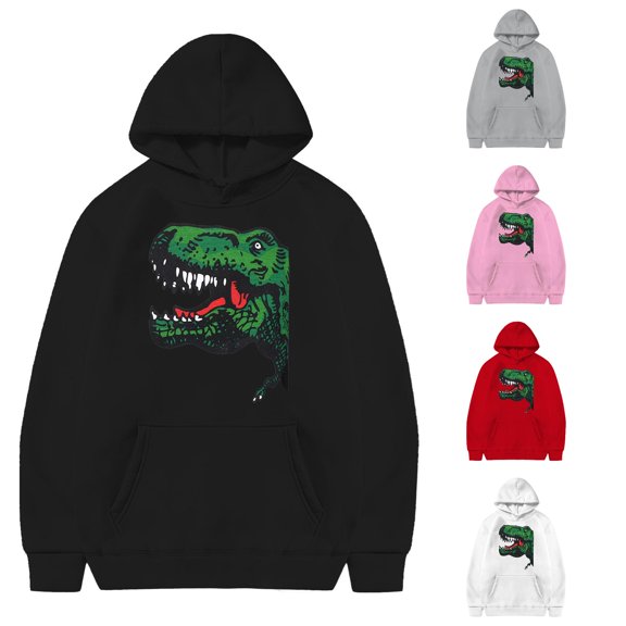 ZXLBBD Hoodies for Boys Children Kids Dinosaur Print Hoodie Sweatshirt with Front Pocket Fashion Versatile School and Daily Wear Casual Durable,Black,Size 6 Y-7 Y