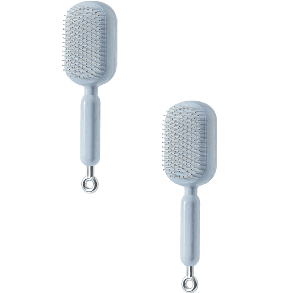 lajdalh Self Cleaning Hair Brush, Retractable Hair Brush, Easy Clean,Massage Comb With Retractable Bristles,One-pull Clean Anti Static Brushs, Hairs Styling Tools for All Hairs Types,Blue,2Pack