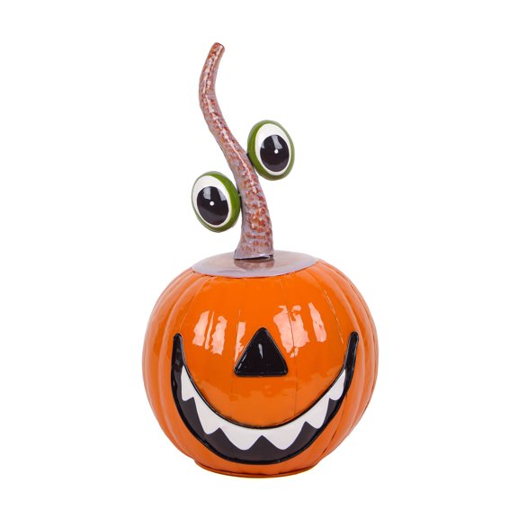 15 in. Halloween Decoration, Floating Eyes Metal Pumpkin with Gloss Finish, Orange