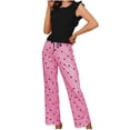 thumbnail image 1 of RKSTN Ensembles de Pyjama pour Femmes Mode Col Rond Motif Ondulé Sans Manches Taille Élastique Lacets Pantalons Imprimés Ensemble de Pyjama Doux Confortable, 1 of 3