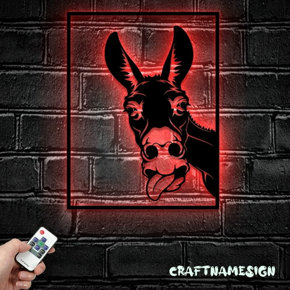 Craftnamesign Funny Donkey Farmhouse Metal Sign LED Light, Donkey Sign, Donkey Wall Decor