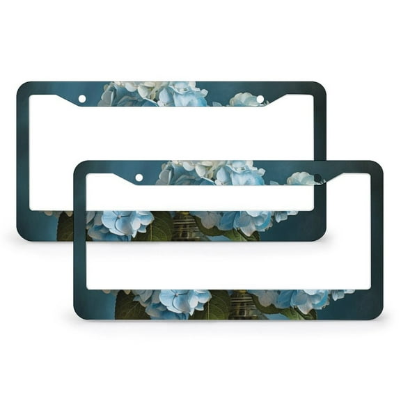Blue Hydrangeas License Plate Frames 2 Pieces Blue Wild Flower Personalized License Plate Frame for US And CA 2 Holes Metal License Plate Cover