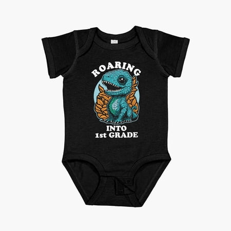 Luvly Roaring Into First Grade - Cute Dinosaur First Day Of School Graphic For Kids Short Sleeve Baby One-Piece New Born Baby Shower Gift New Parents Gift