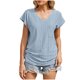 thumbnail image 1 of Blusa de Manga Corta, Color Sólido Casual, Camiseta de Bolsillo con Cuello en V para las Mujeres, 1 of 9