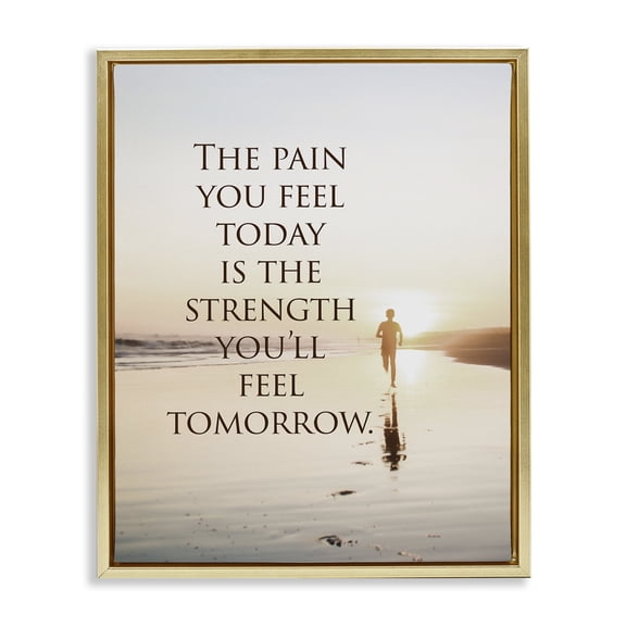 Stupell Industries Contemporary Pain Becomes Strength Phrase Gold Floating Frame Canvas Art, 17 x 21, by Steve Hunziker