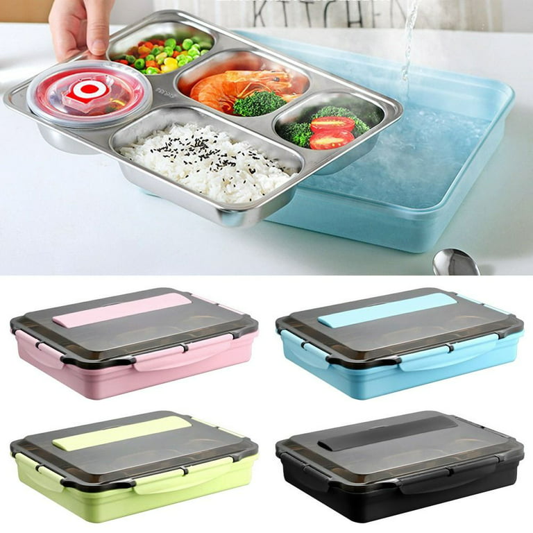 Stainless Steel Square Lunch Box ForTravel Office 4 Compartment