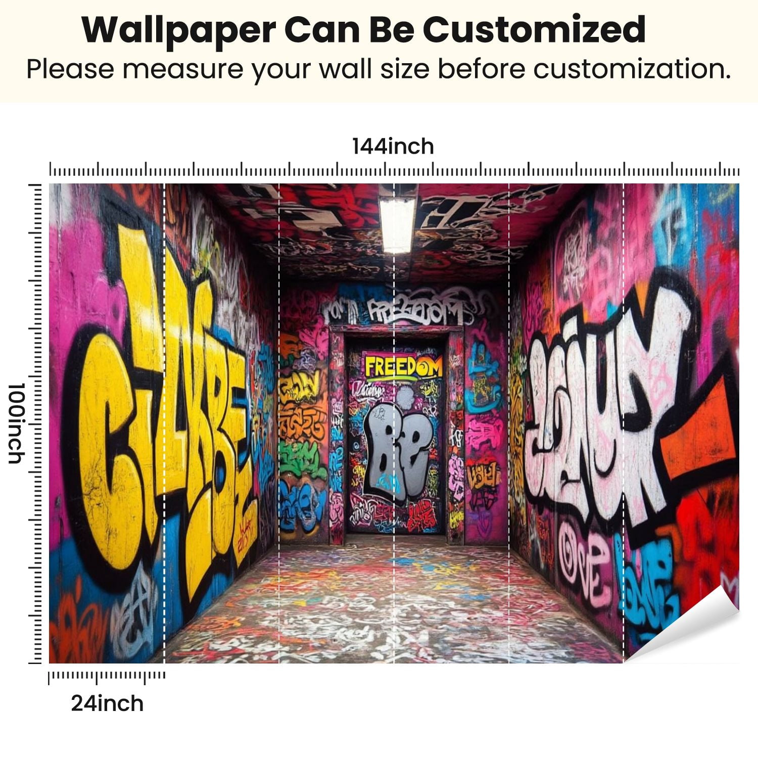 Peel and Stick Wallpaper Street Graffiti Mural 3D Street Doodle Wall Paintings Street Art Modern Art Wall Mural Decor Self Adhesive and Removable 100in x 144in