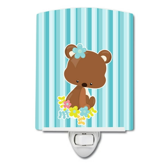 Caroline's Treasures BB7096CNL Bear with Flowers Ceramic Night Light, 6x4x3", multicolor