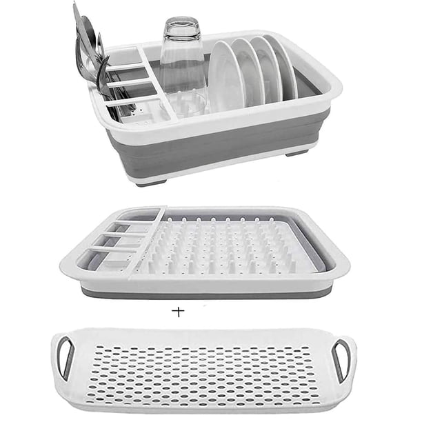 ZhildChen Estante plegable para secar platos, organizador portátil para escurridor de vajilla para cocina, caravanas, remolques de viaje, bandeja de almacenamiento de cocina para ahorrar espacio (con