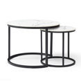 thumbnail image 4 of IVV Round Coffee Table Set of 2, Industrial Minimalist Nesting Center Table with Metal Frame, Easy Assembly for Living Room, Apartment, White Marbling, 4 of 8