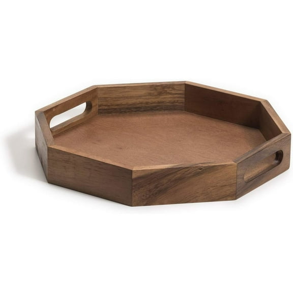 Kalmar Home Acacia Wood 15-Inch Octagon Tray