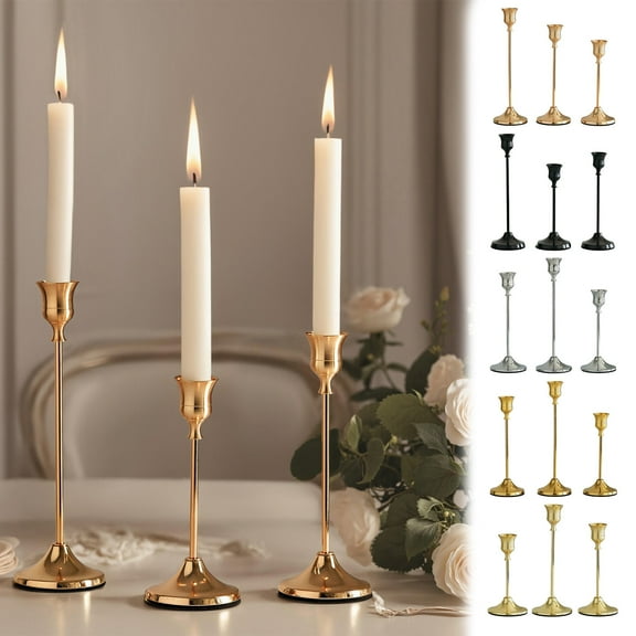 3pcs Aluminum Candelabra - Wrought Iron Electroplated Metal Decor, Elegant Western Dining Table Centerpiece, Festive Wedding & Holiday Decorations, Sturdy Multi-Candle Holder for Home & Party, Black