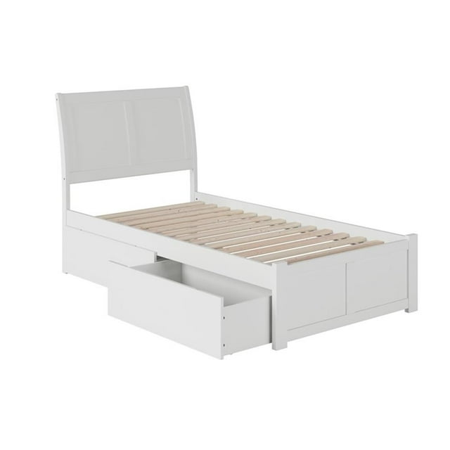 Pemberly Row Lit Simple TG en Bois Massif avec Tiroirs de Rangement, Blanc