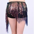 thumbnail image 5 of Women's Fringed Sequins Belly Dance Skirt, Sparkly Tie Side Tassel Hip Scarf Wrap for Rave Festival Disco Party, 5 of 6