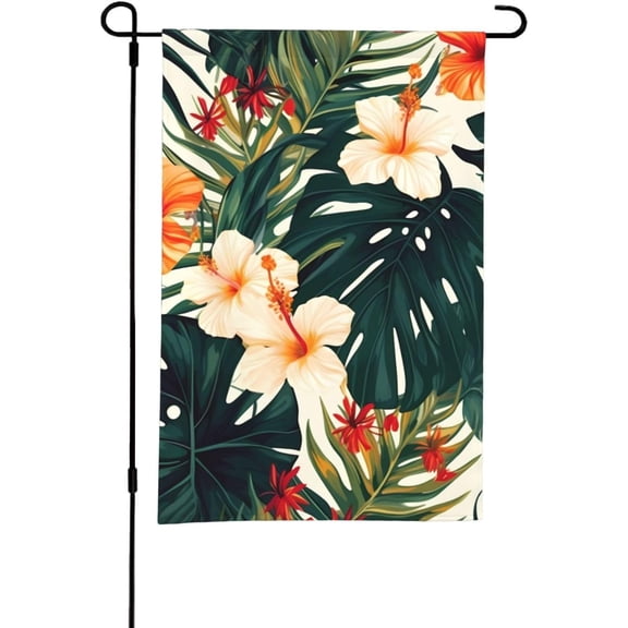 Double Sided Garden Flag 12 x 18 Inch Farmhouse Tropical Summer Hawaiian Flower Palm Leaves Outdoor Yard Banner for Spring and Summer Lawn Porch Home Decor