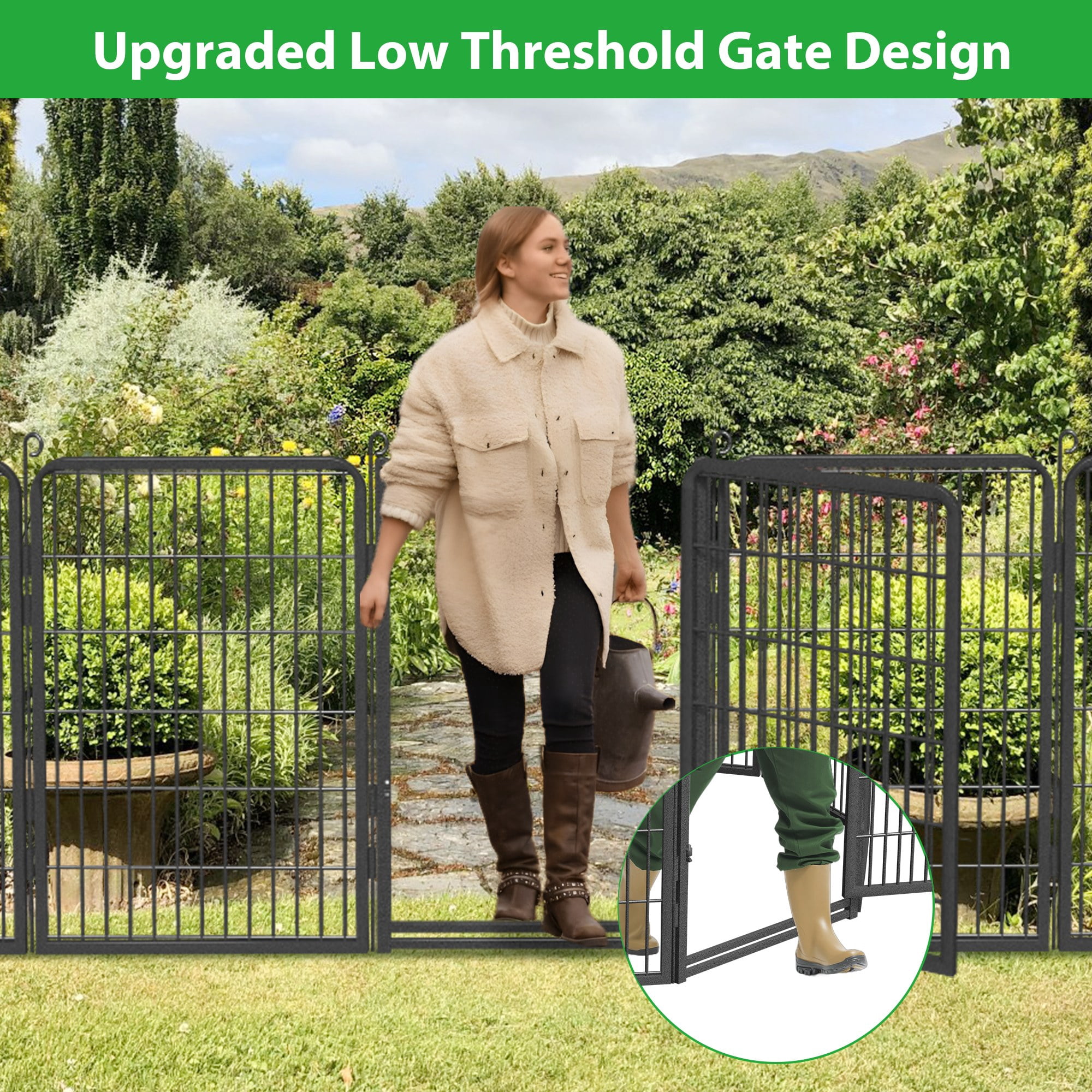 Jhsomdr Decorative Garden Fence with Gate 86ft (L)×40in (H) Heavy Duty Metal Fence Outdoor Wire Fence No Dig Fence Panel Animal Barrier Garden Fencing for Yard Landscape