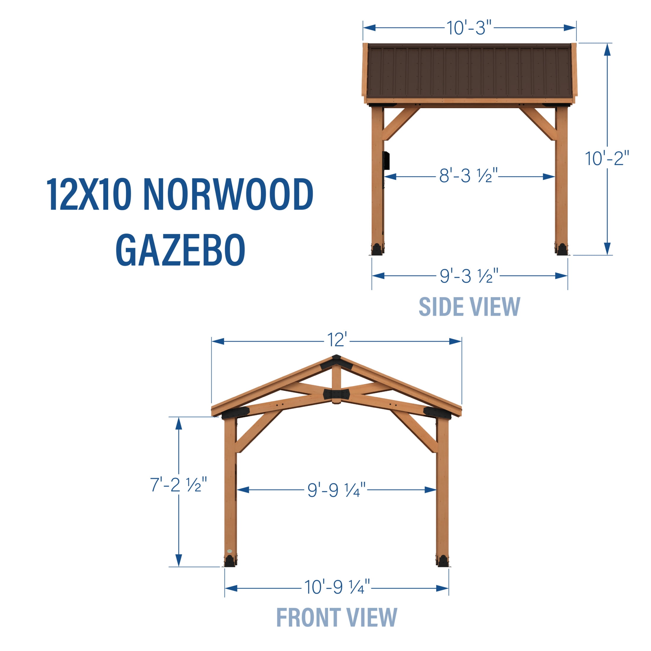 Backyard Discovery Norwood 12' x 10' Cedar Wood Gazebo, Galvanized Steel Roof, PowerPort