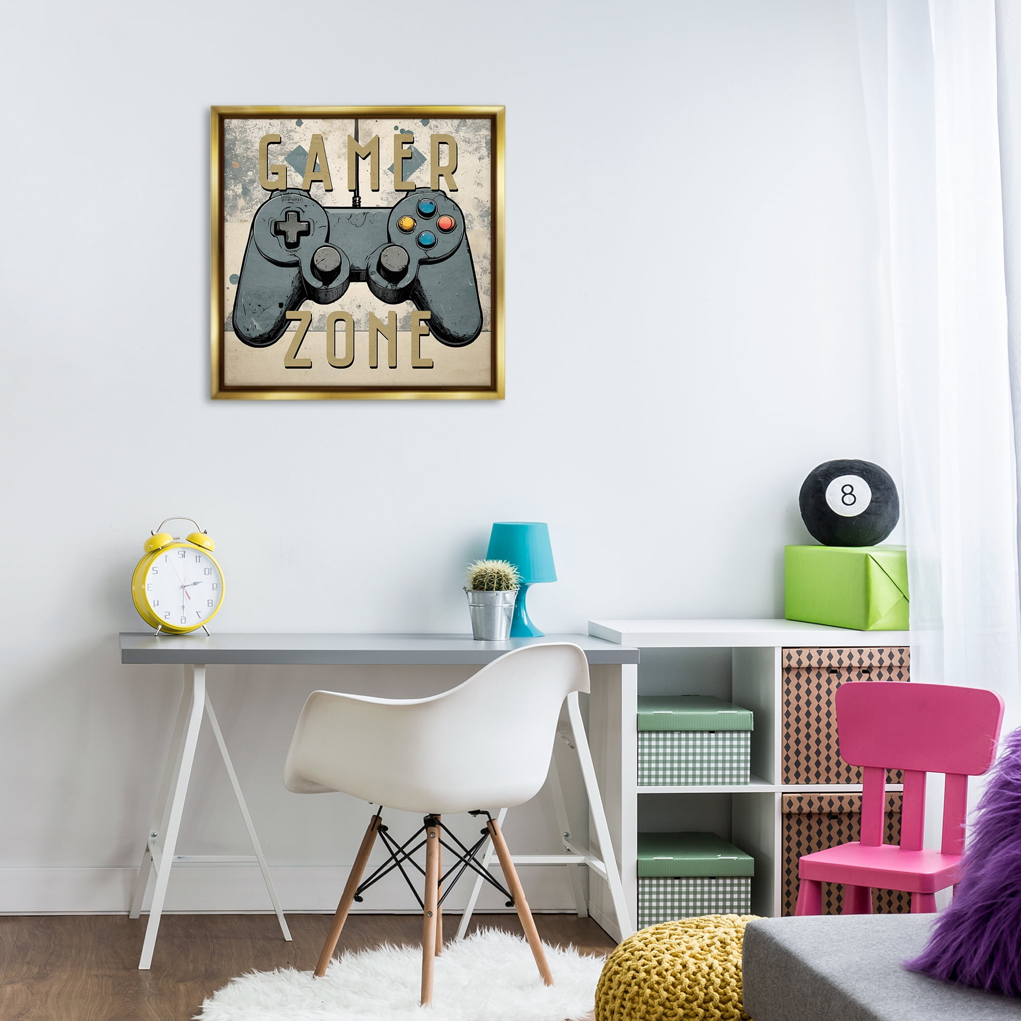 Stupell Industries Vintage Gamer Zone Entertainment Painting Gold Floater Framed Canvas Art Print Wall Art, 25 x 25