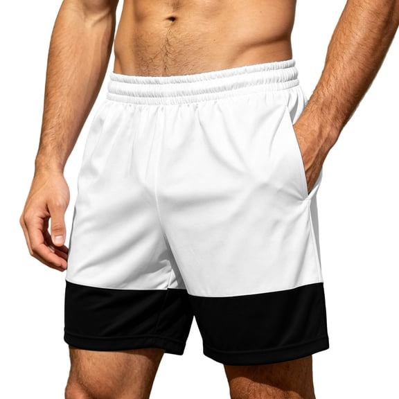 asjyhkr Basketball Shorts Mens Workout Activewear Elastic Waist Breathable Color Blocked Relaxed Gym Shorts(X-Large,White)
