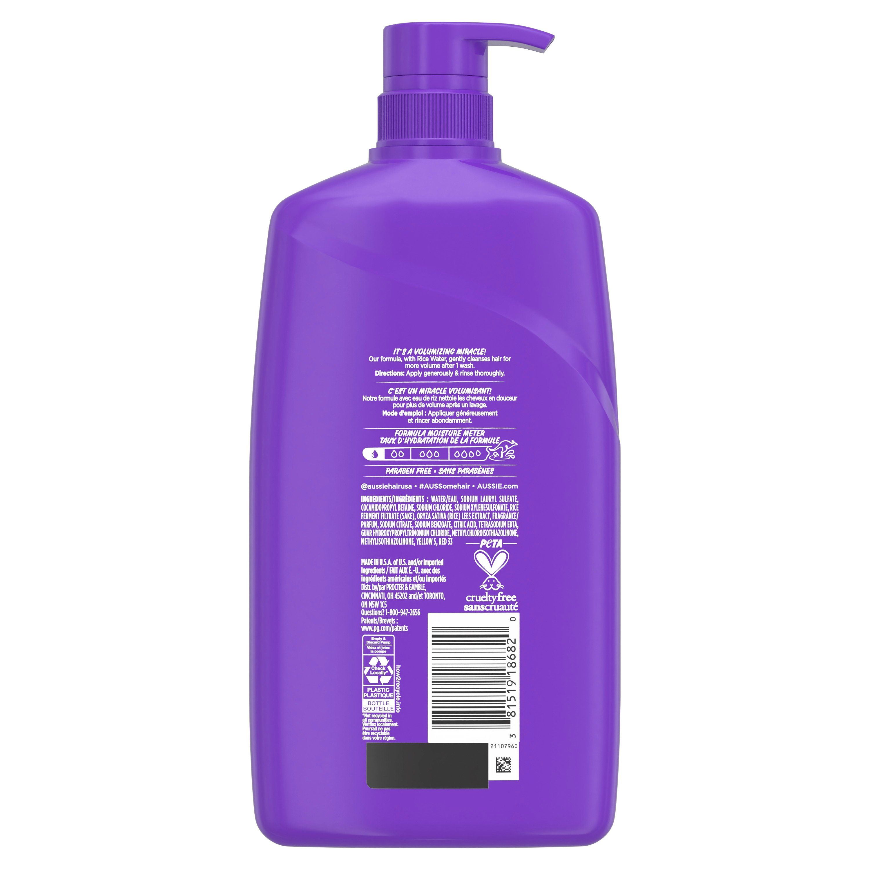 Shampooing pour cheveux fins Aussie Miracle Volume avec prune et bambou, sans parabènes 778 ml