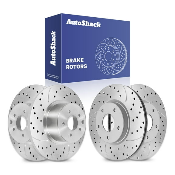AutoShack Front Vented & Rear Solid Drilled & Slotted Silver Zinc Coated Brake Rotors 4-PC Set Replacement for 2013-2024 Nissan Altima SilverShield Pro