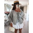 thumbnail image 5 of Women'S Lace-Up Cardigan Sweater Chunky Knit Long Puff Sleeve Fashion Autumn and Winter Jacket Coat Grey L, 5 of 6
