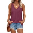thumbnail image 6 of ZQUUVOU Tank Top For Women Solid Color V-Neck Solid Color Side Slit Tops (Burgundy,S), 6 of 6