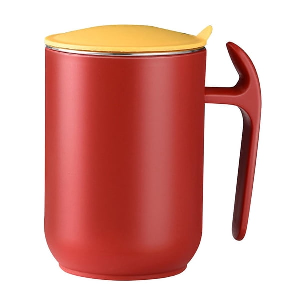 Taza de té de 550 ml con tapa y asa, de acero inoxidable, térmica para café. Rojo