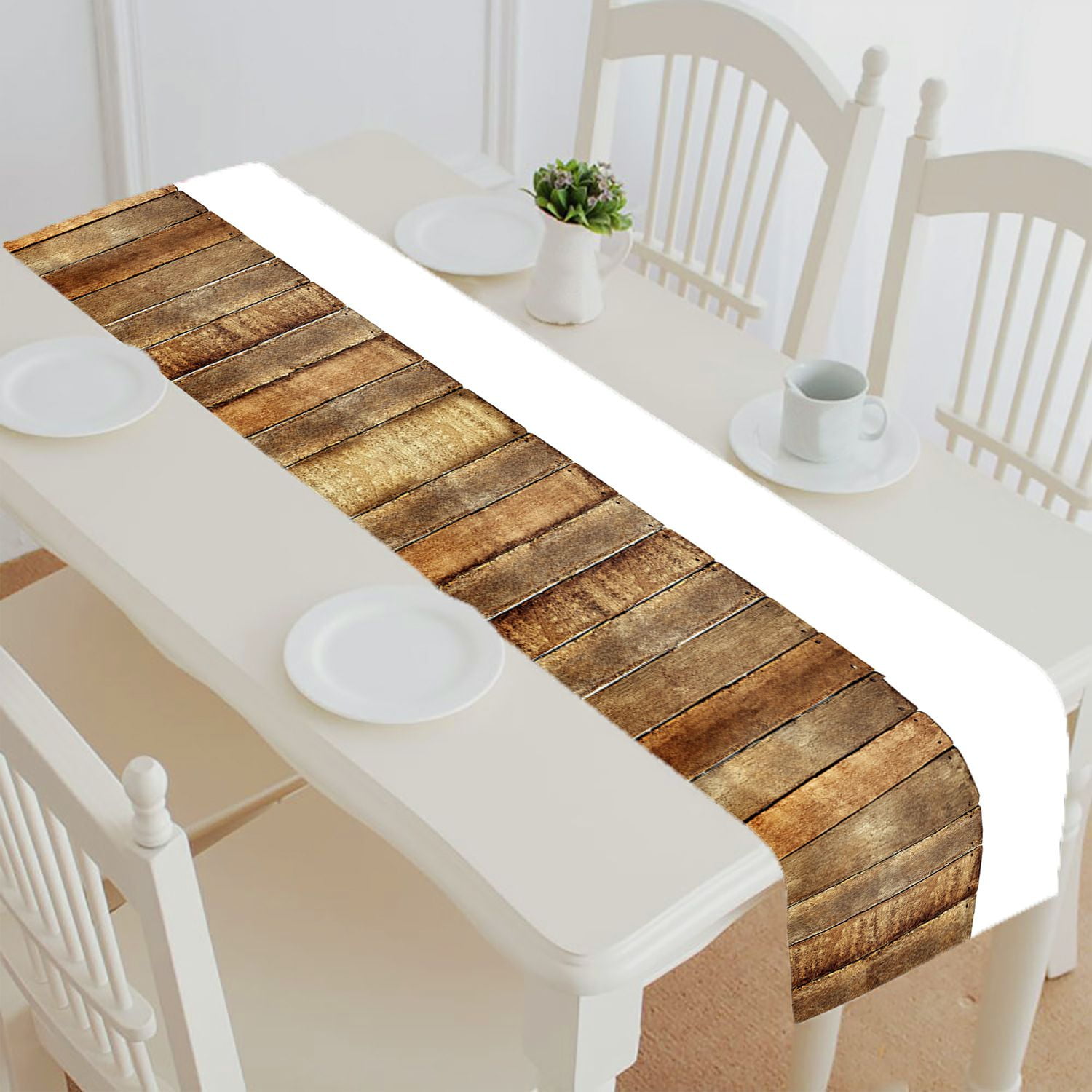 ABPHQTO Wooden Fence Table Runner Placemat Tablecloth For