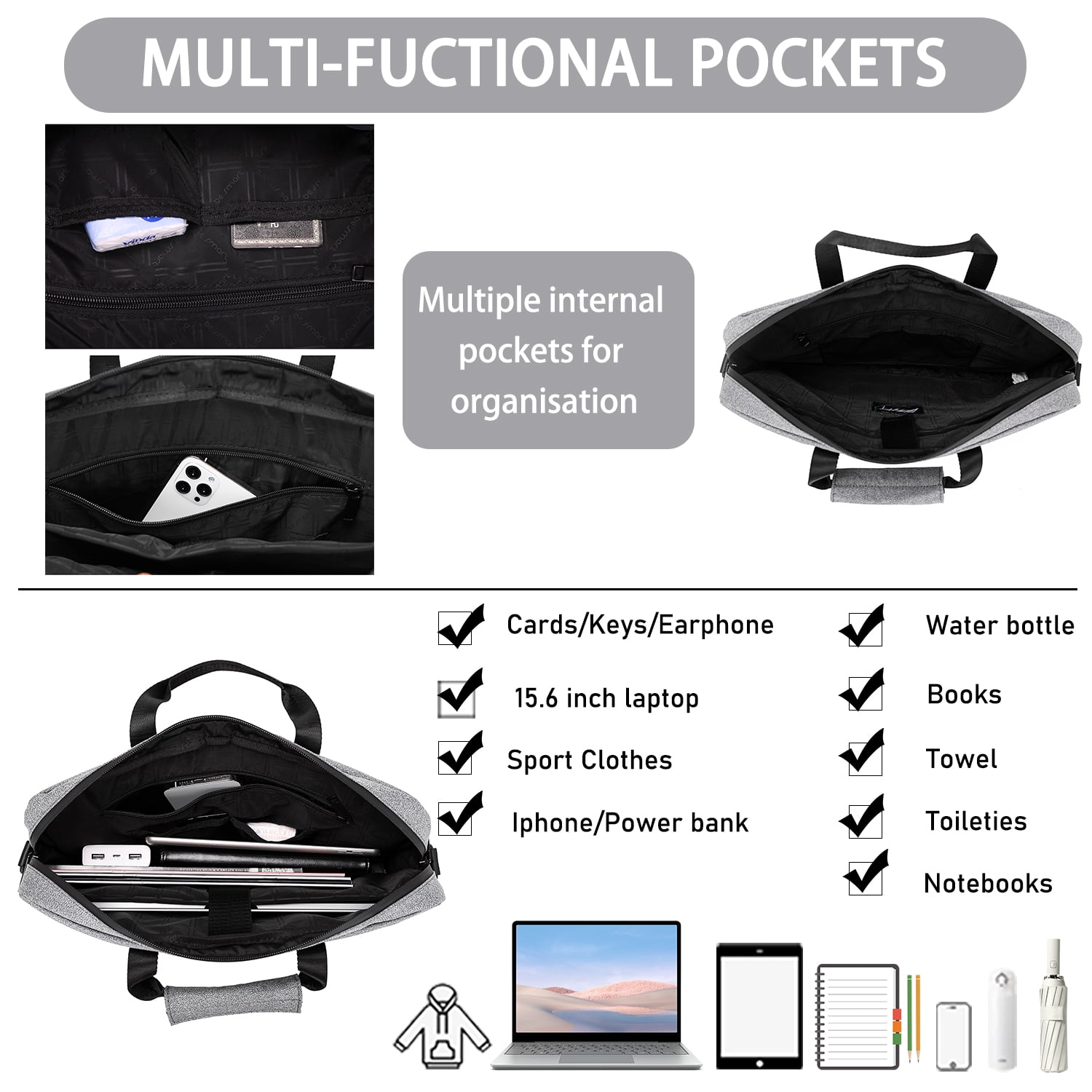 BE SMART 15.6 Inch Laptop Bag for Men/Women with RFID, Computer Case Carrying Briefcase with Shoulder Strap