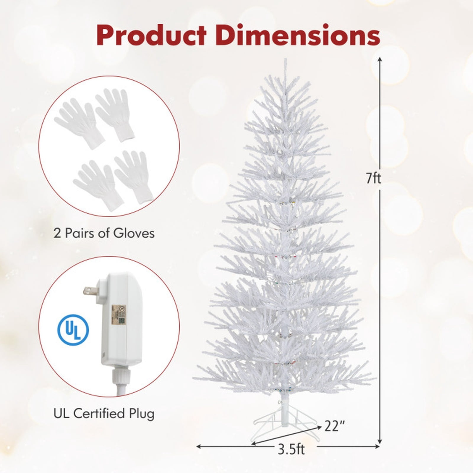 RUIE 7 ft White Christmas Tree, Pre-Lit Hinged Artificial Xmas Tree with 923 LED Lights and 820 Coral-Like Branch Tips for Home