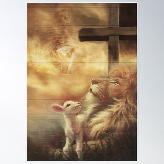 Jesus Beautiful Lion And Lamb Poster Wall Art, UNFRAMED PAPER POSTER, Home Decor, Vintage Gift, Living Room Dercor