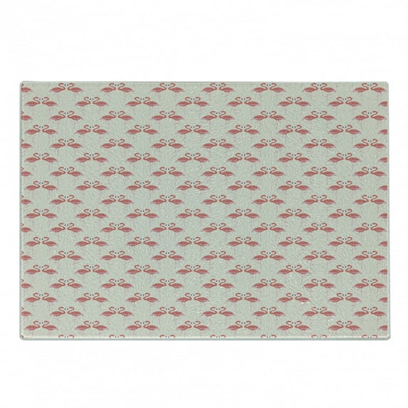 Flamingo Cutting Board, Retro Style Little Polka Dots Flamingo Couples Tropic Accents, Decorative Tempered Glass Cutting and Serving Board, Small Size, Beige Dark Coral Purple, by Ambesonne