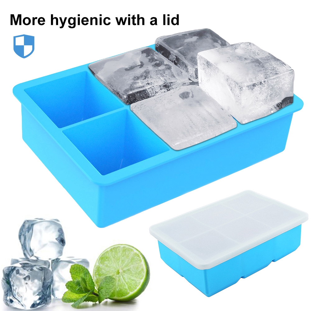 Ice Cube Tray Silicone Ice Tray 6 Ice Cube Molds, Stackable Crushed Ice