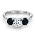 thumbnail image 3 of Gem Stone King 925 Sterling Silver White Topaz and Black Onyx Engagement Ring for Women | 1.85 Cttw | Round 6MM | Gemstone November Birthstone | Size 6, 3 of 6